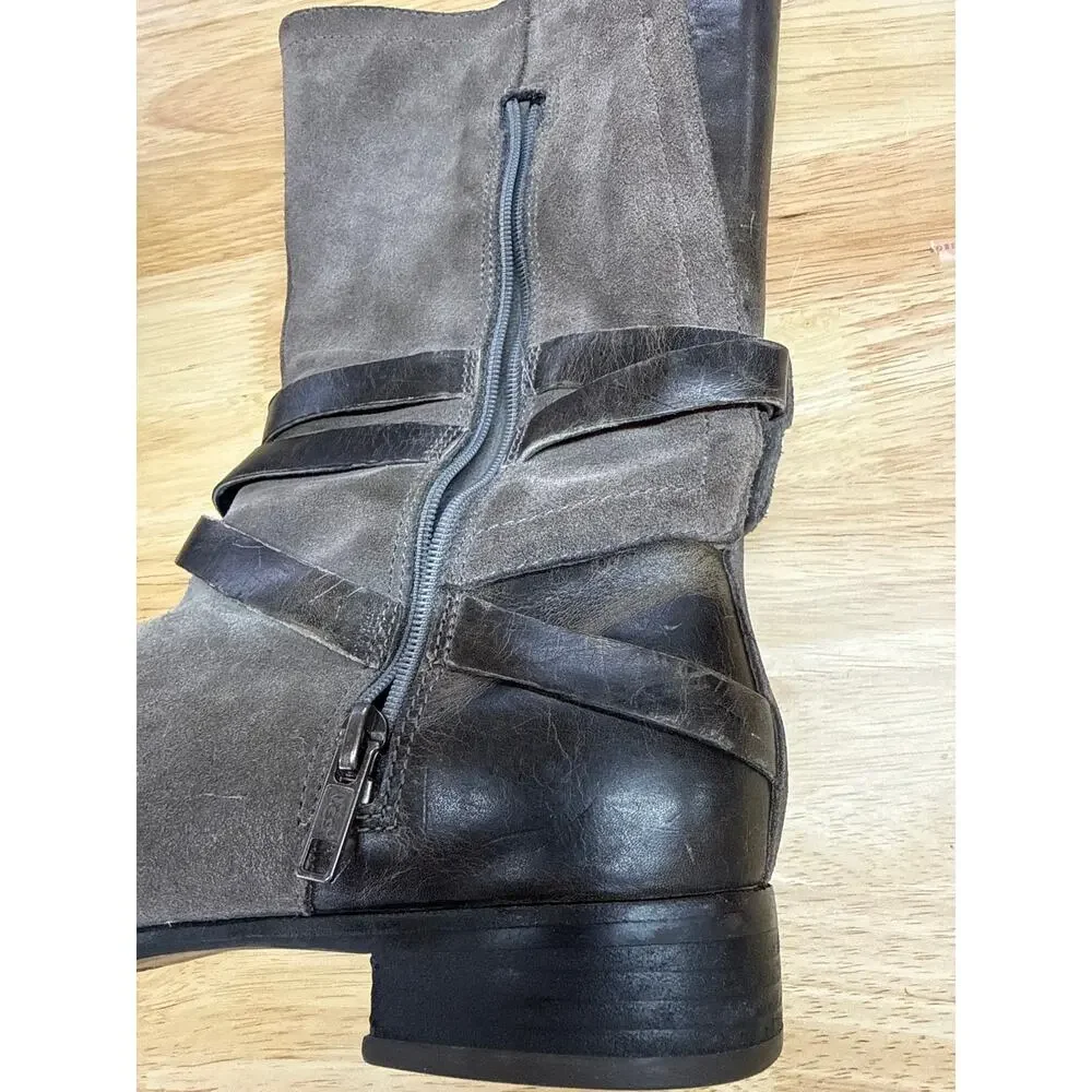 UGG Boots Womens Size 9 Grey & Black Deanna Burnished Suede Leather Riding Moto